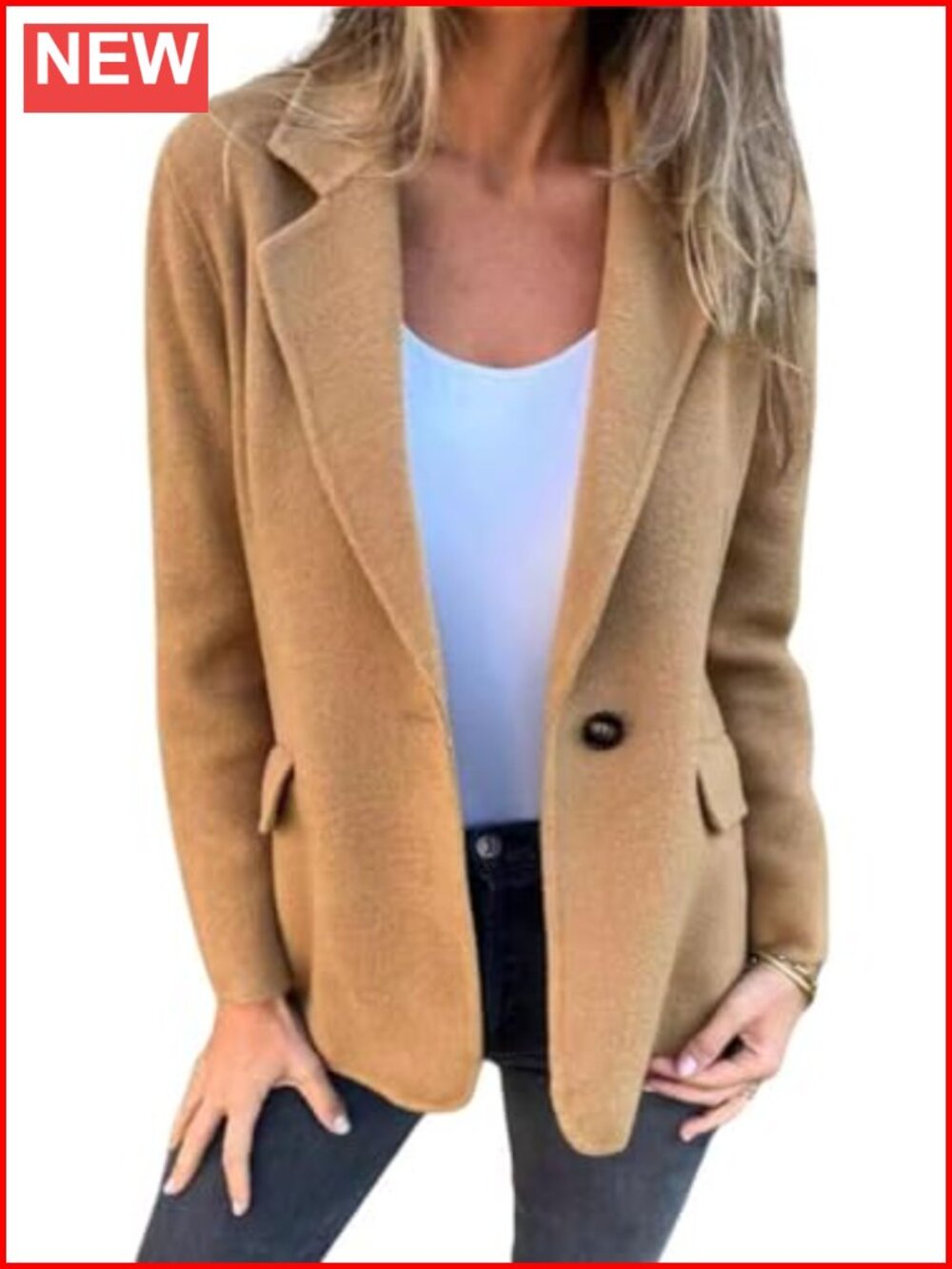 Wool Blend Open Front Short Pea Coat Blazer Jacket